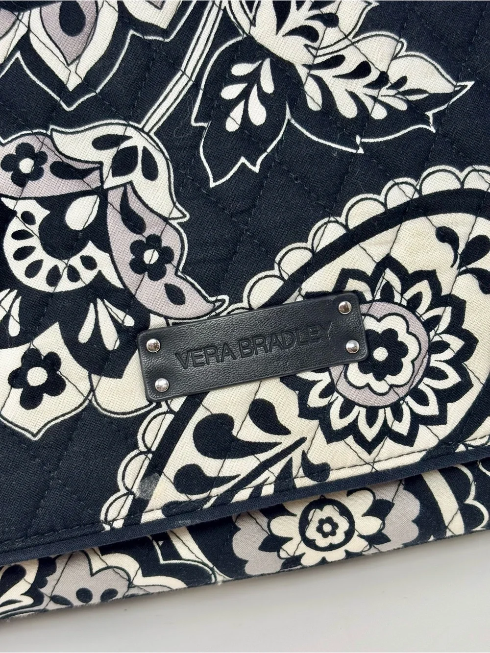 Vera Bradley Midnight Paisley Black White Laptop Tote Crossbody Messenger Bag